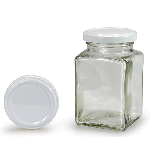 Słoik czworokątny z białą pokrywką 260 ml (TO 58)