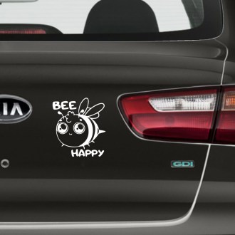 Naklejka Bee happy - biała