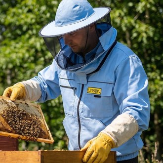 Bluza pszczelarska z kapeluszem - niebieska - Lysoň, rozmiar: S-XXL